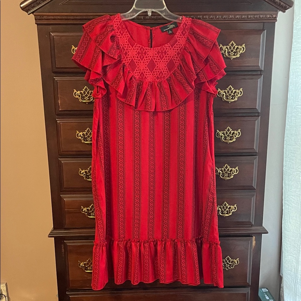 Suzanne Betro Red Ruffle Midi Dress